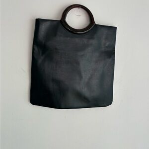Vintage Leather Top Handle Flat 12x12 Black Minimalist Purse